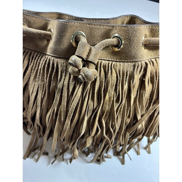 Rebecca Minkoff Fiona Mini Bucket Bag Tan Brown Suede Fringe Crossbody - Picture 6 of 16